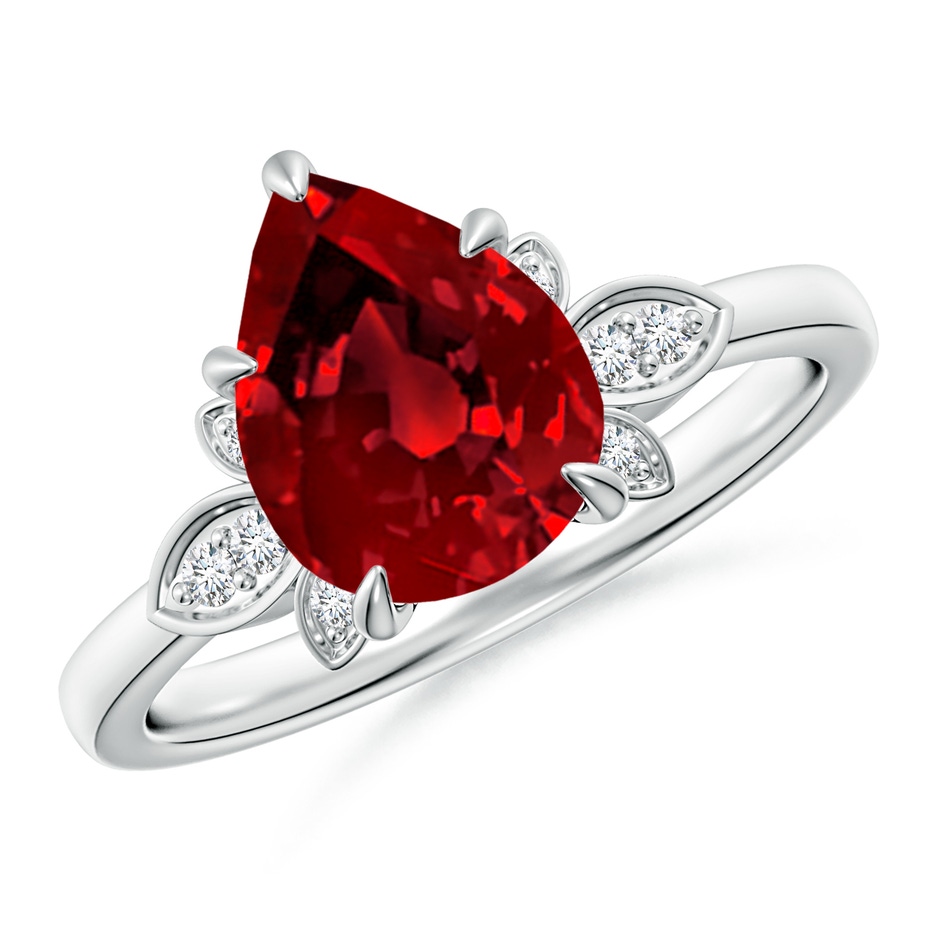 10x8mm Labgrown Lab-Grown Nature-Inspired Pear-Shaped Ruby Engagement Ring in White Gold 