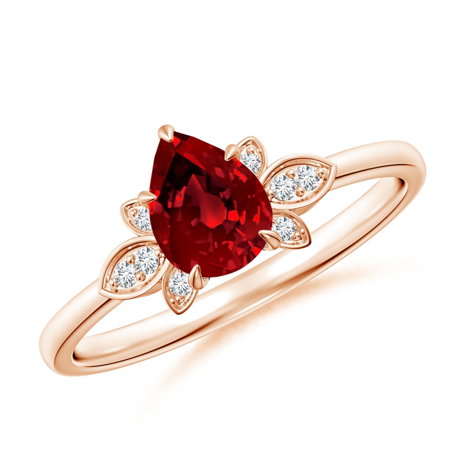 7x5mm Labgrown Lab-Grown Nature-Inspired Pear-Shaped Ruby Engagement Ring in Rose Gold 