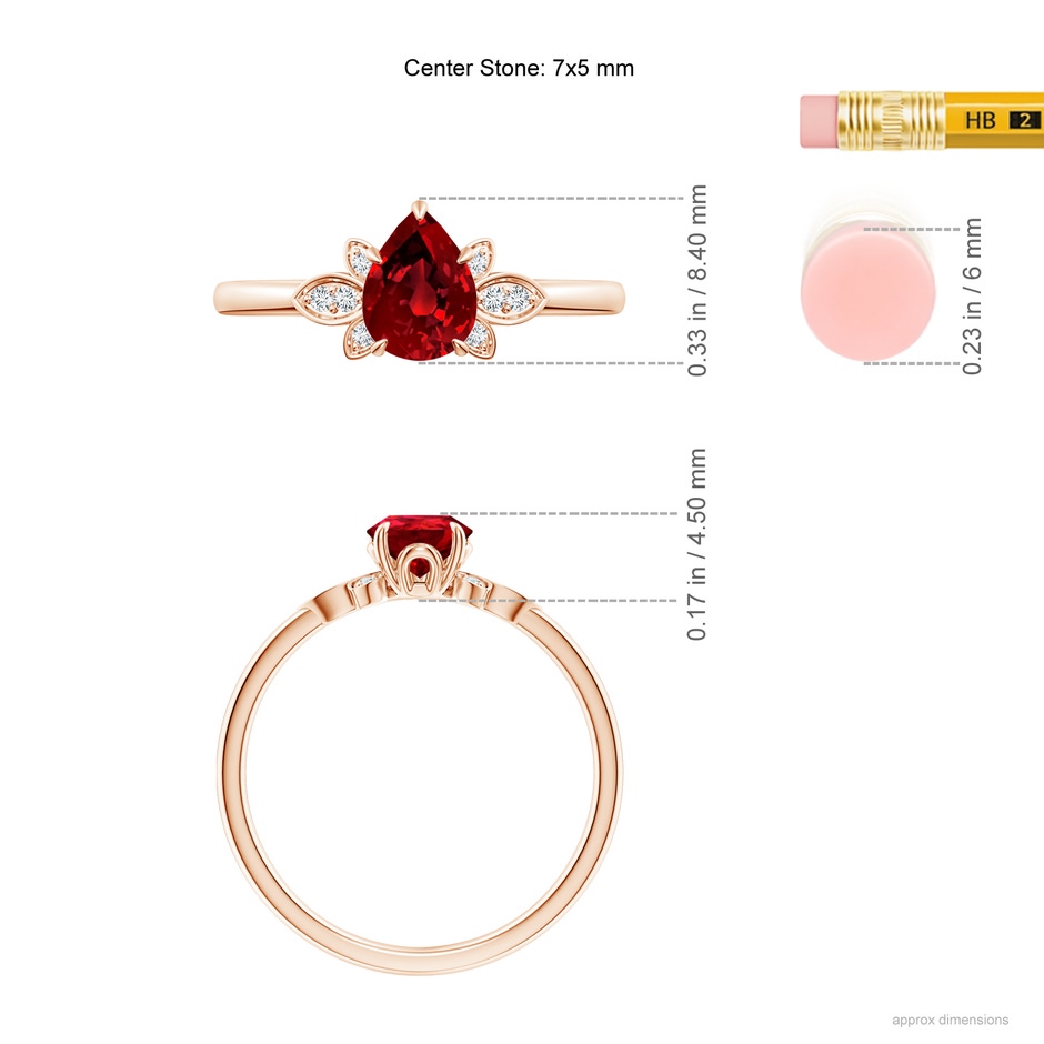 7x5mm Labgrown Lab-Grown Nature-Inspired Pear-Shaped Ruby Engagement Ring in Rose Gold ruler