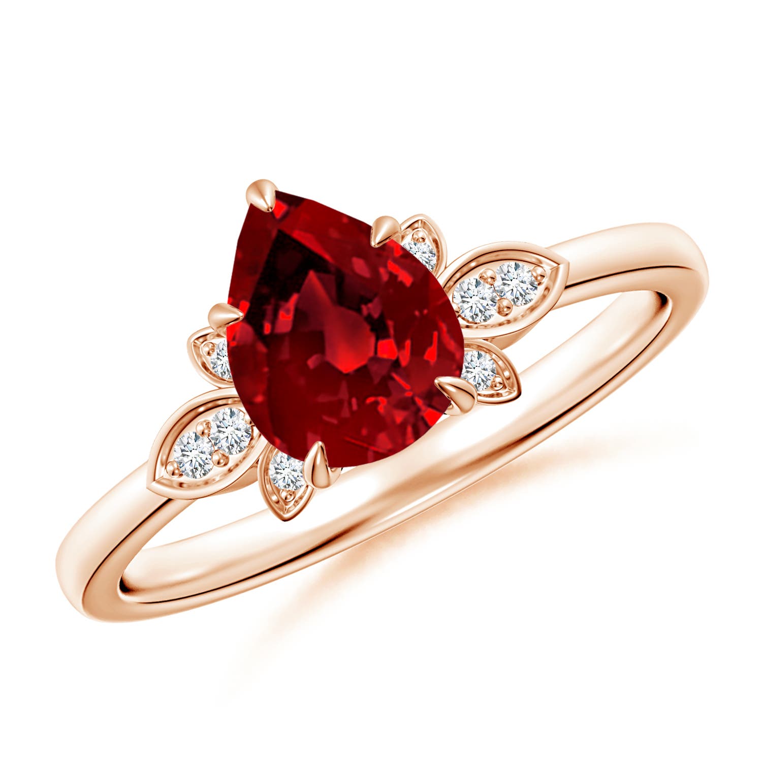 8x6mm Labgrown Lab-Grown Nature-Inspired Pear-Shaped Ruby Engagement Ring in Rose Gold