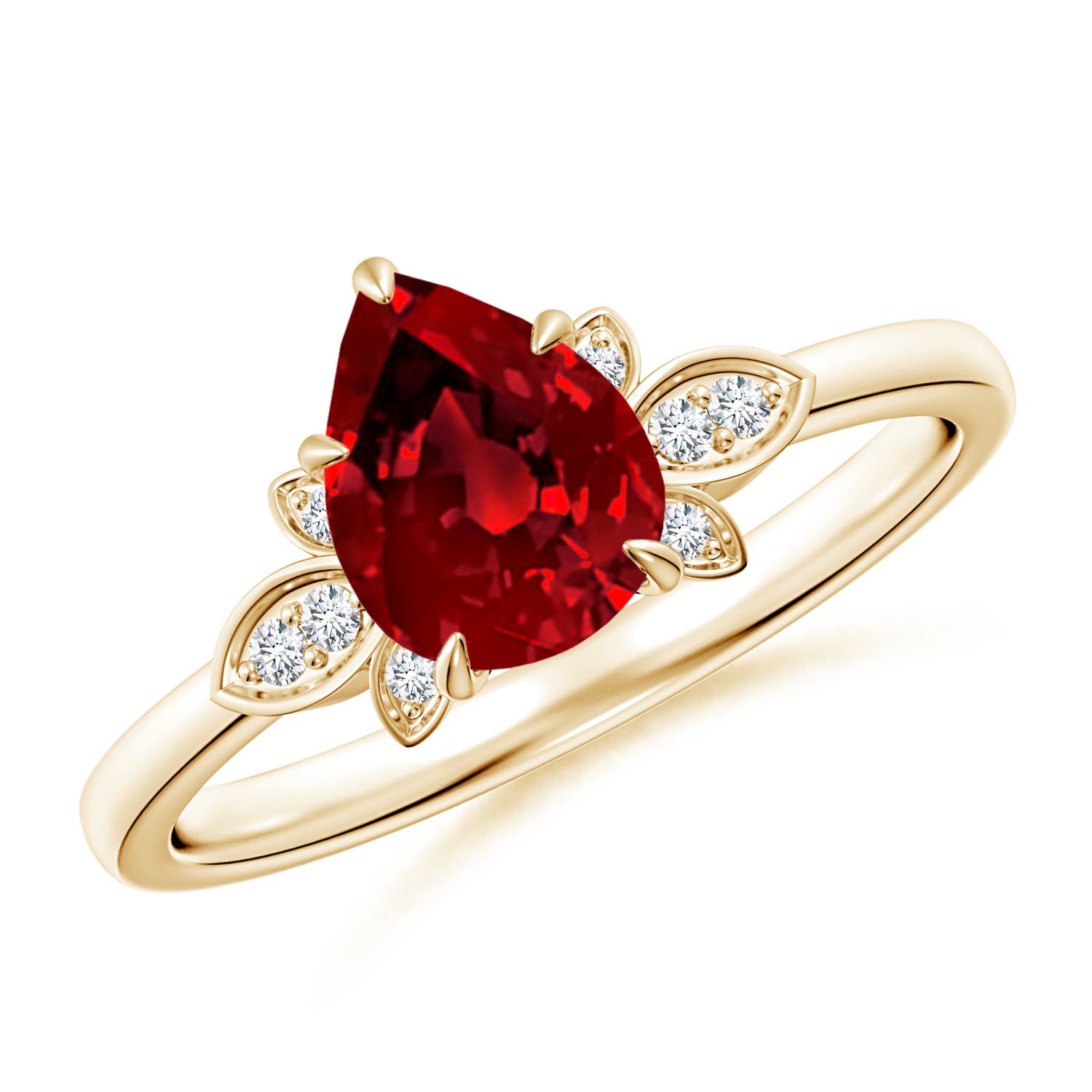 8x6mm Labgrown Lab-Grown Nature-Inspired Pear-Shaped Ruby Engagement Ring in Yellow Gold