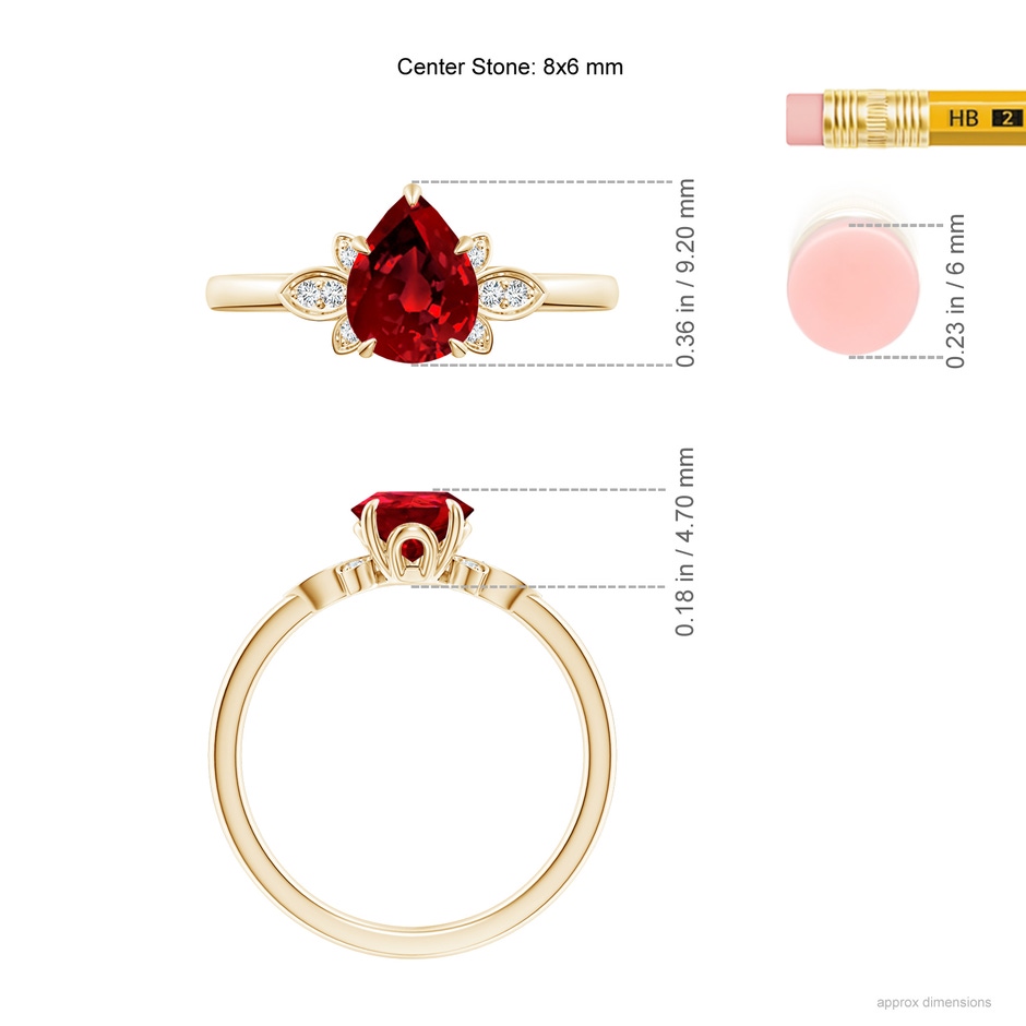 8x6mm Labgrown Lab-Grown Nature-Inspired Pear-Shaped Ruby Engagement Ring in Yellow Gold ruler
