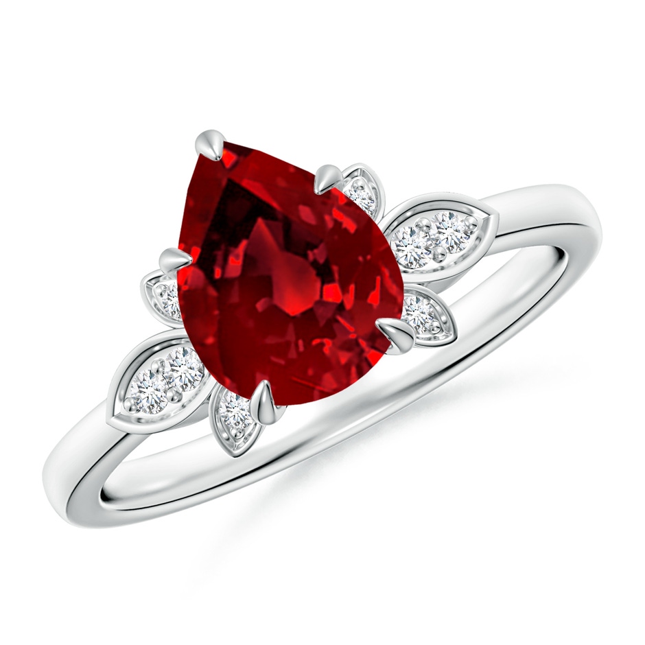 9x7mm Labgrown Lab-Grown Nature-Inspired Pear-Shaped Ruby Engagement Ring in White Gold 