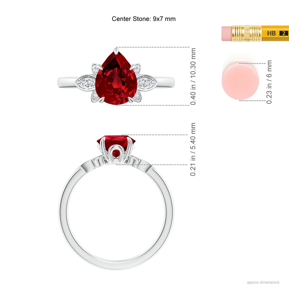 9x7mm Labgrown Lab-Grown Nature-Inspired Pear-Shaped Ruby Engagement Ring in White Gold ruler