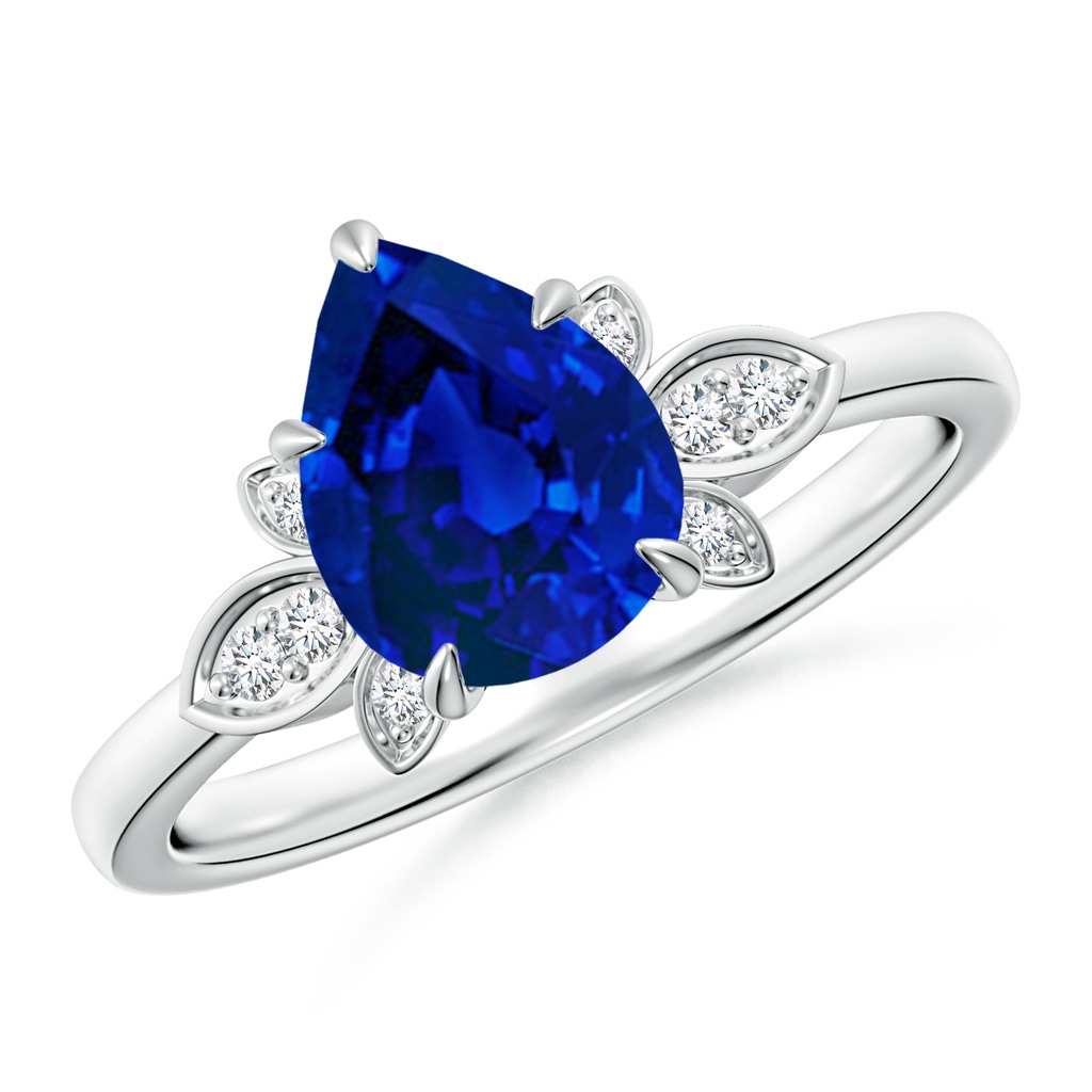 9x7mm Labgrown Lab-Grown Nature-Inspired Pear-Shaped Blue Sapphire Engagement Ring in White Gold