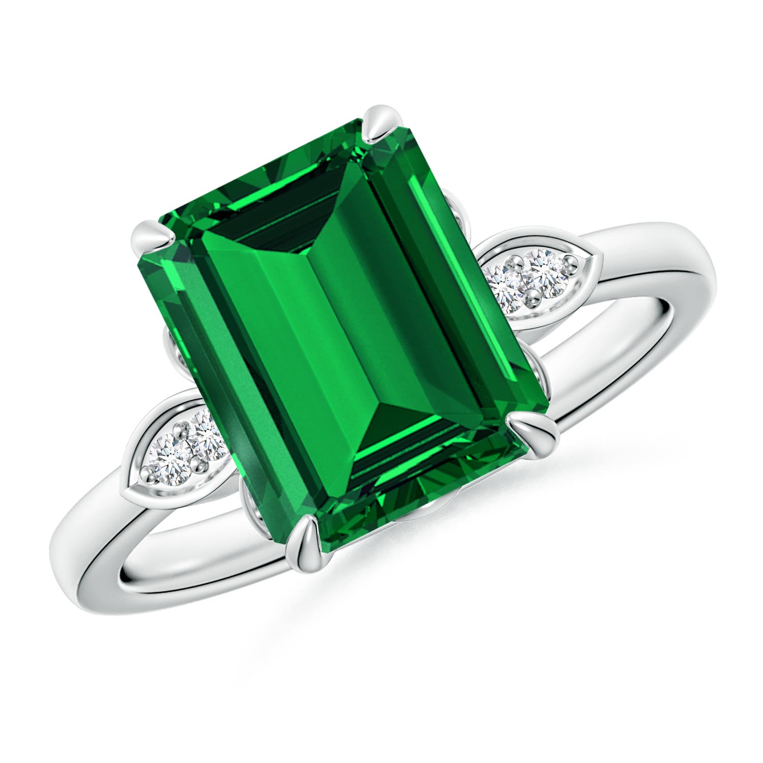 10x8mm Labgrown Lab-Grown Nature-Inspired Emerald-Cut Emerald Engagement Ring in 18K White Gold