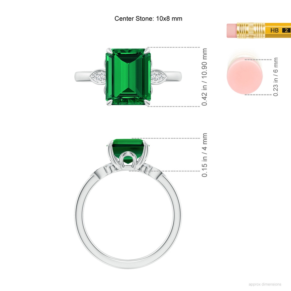 10x8mm Labgrown Lab-Grown Nature-Inspired Emerald-Cut Emerald Engagement Ring in P950 Platinum ruler