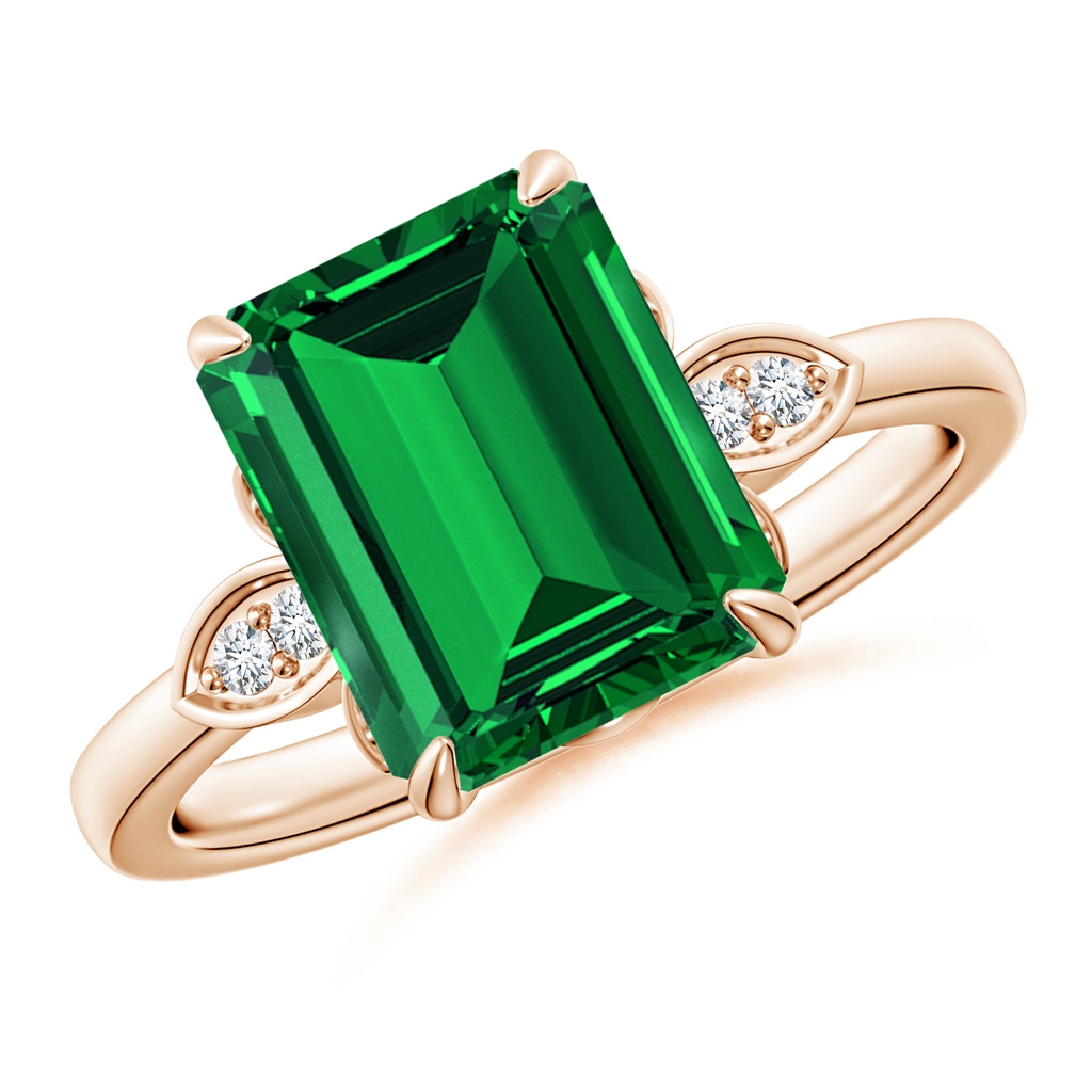 10x8mm Labgrown Lab-Grown Nature-Inspired Emerald-Cut Emerald Engagement Ring in Rose Gold