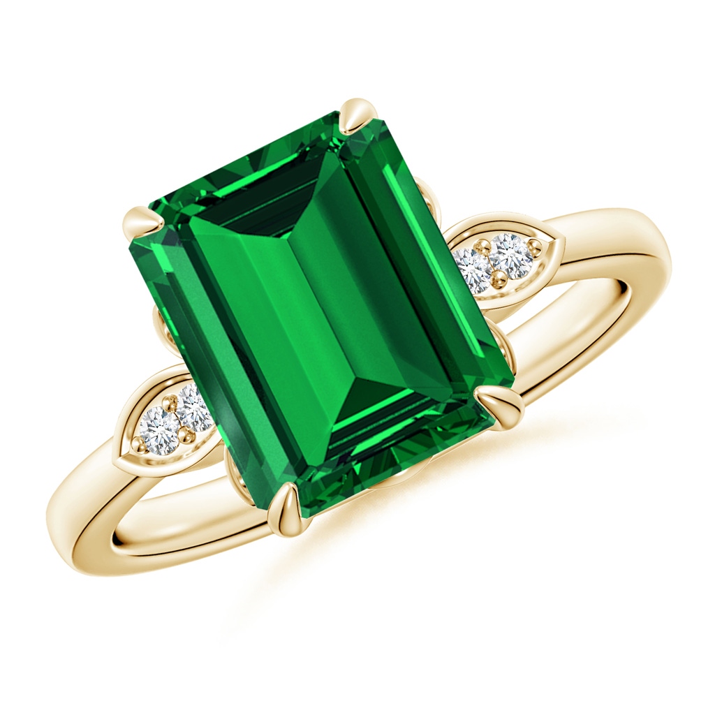 10x8mm Labgrown Lab-Grown Nature-Inspired Emerald-Cut Emerald Engagement Ring in Yellow Gold