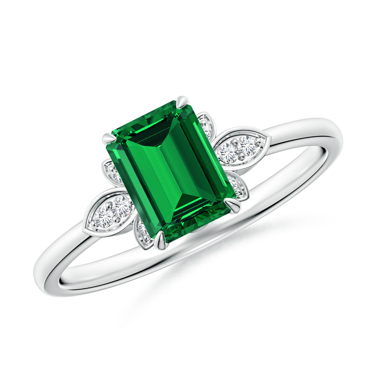 7x5mm Labgrown Lab-Grown Nature-Inspired Emerald-Cut Emerald Engagement Ring in 18CT White Gold