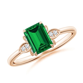7x5mm Labgrown Lab-Grown Nature-Inspired Emerald-Cut Emerald Engagement Ring in Rose Gold