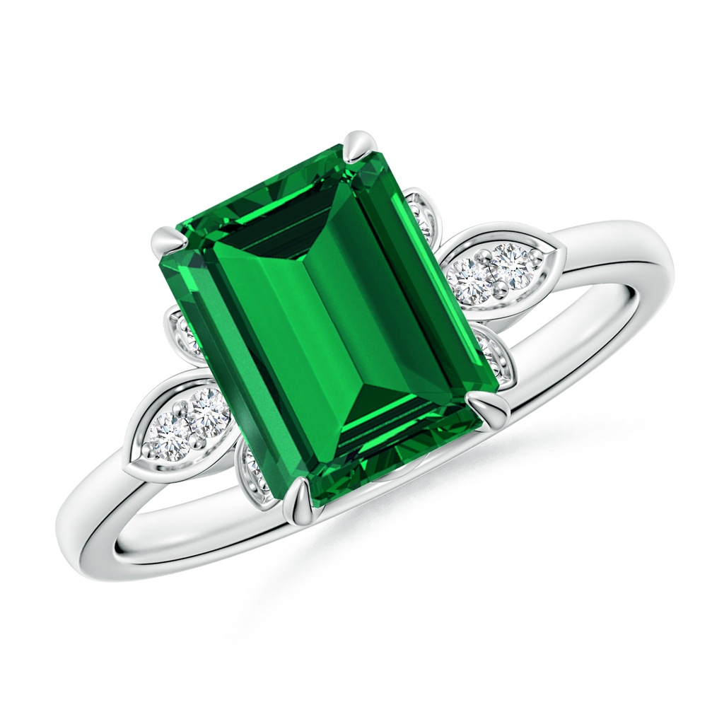 9x7mm Labgrown Lab-Grown Nature-Inspired Emerald-Cut Emerald Engagement Ring in 18K White Gold