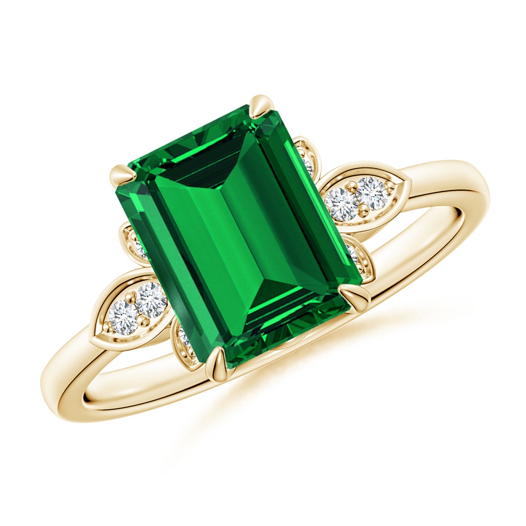 9x7mm Labgrown Lab-Grown Nature-Inspired Emerald-Cut Emerald Engagement Ring in 18K Yellow Gold