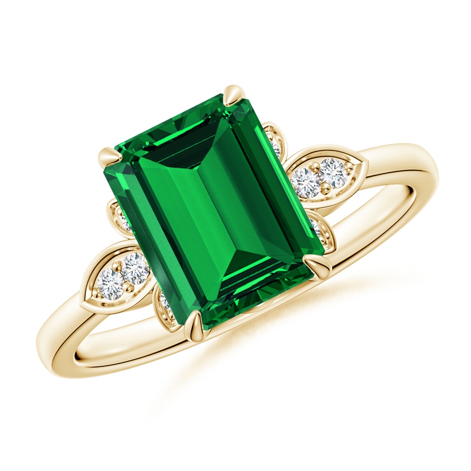 9x7mm Labgrown Lab-Grown Nature-Inspired Emerald-Cut Emerald Engagement Ring in 18K Yellow Gold 