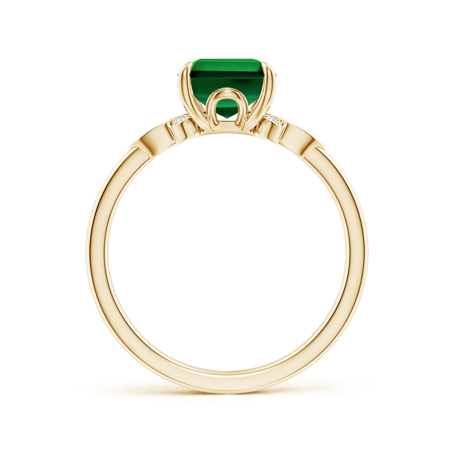 9x7mm Labgrown Lab-Grown Nature-Inspired Emerald-Cut Emerald Engagement Ring in 18K Yellow Gold - side 2