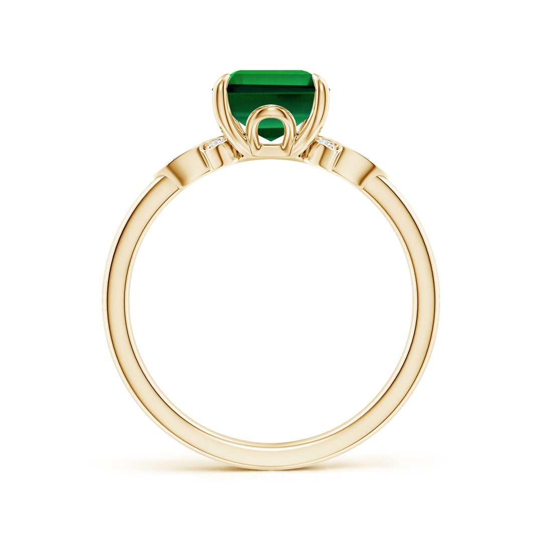 9x7mm Labgrown Lab-Grown Nature-Inspired Emerald-Cut Emerald Engagement Ring in 18K Yellow Gold - side 2