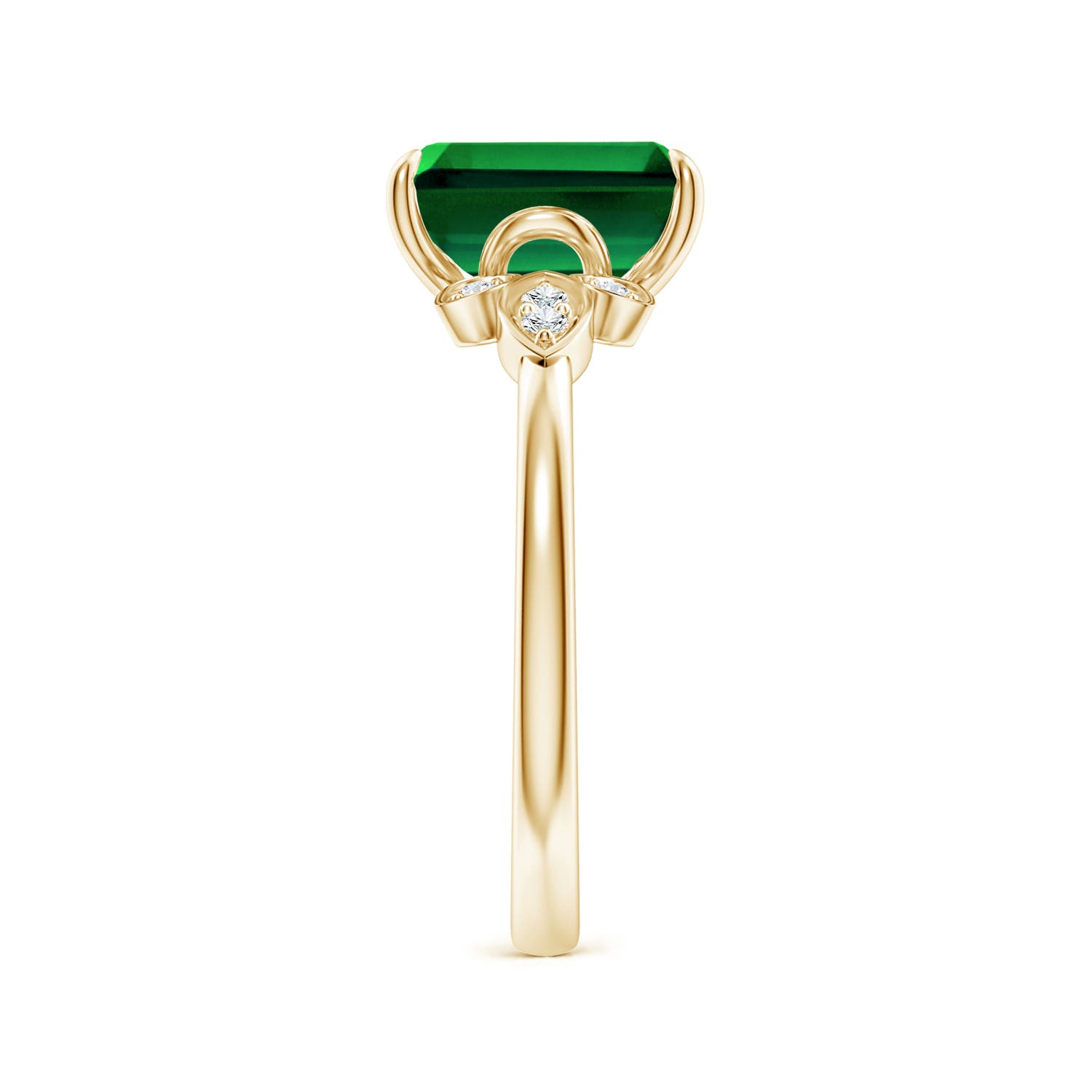 9x7mm Labgrown Lab-Grown Nature-Inspired Emerald-Cut Emerald Engagement Ring in 18K Yellow Gold - side 3