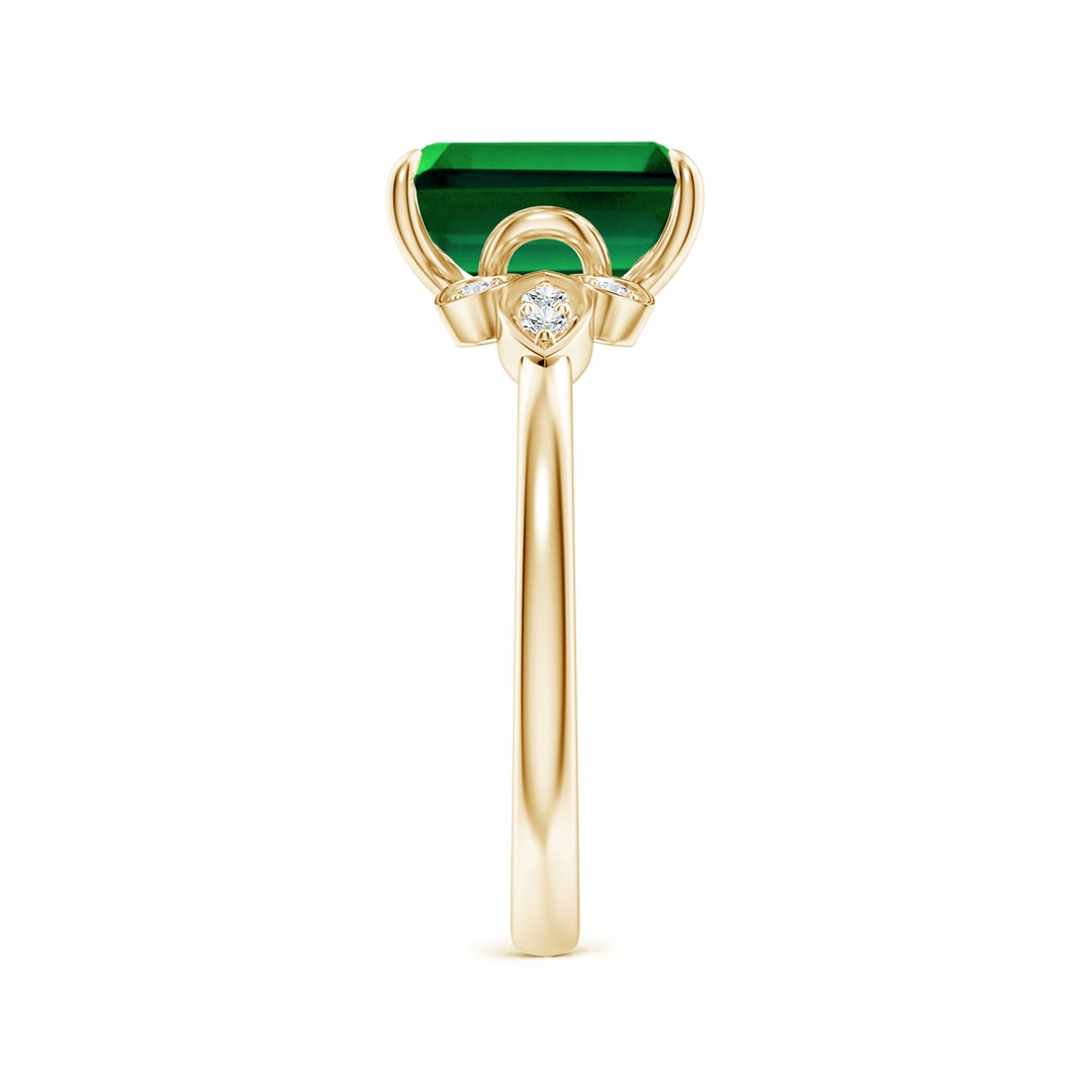 9x7mm Labgrown Lab-Grown Nature-Inspired Emerald-Cut Emerald Engagement Ring in 18K Yellow Gold - side 3