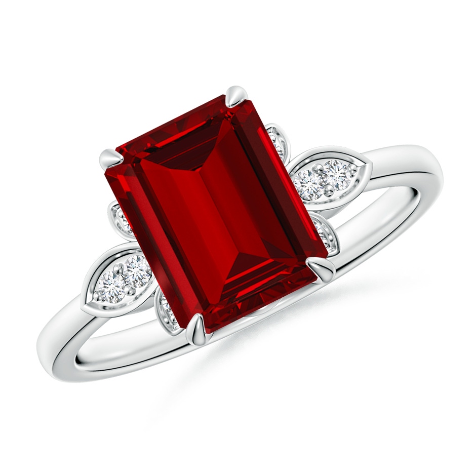 9x7mm Labgrown Lab-Grown Nature-Inspired Emerald-Cut Ruby Engagement Ring in 18K White Gold 