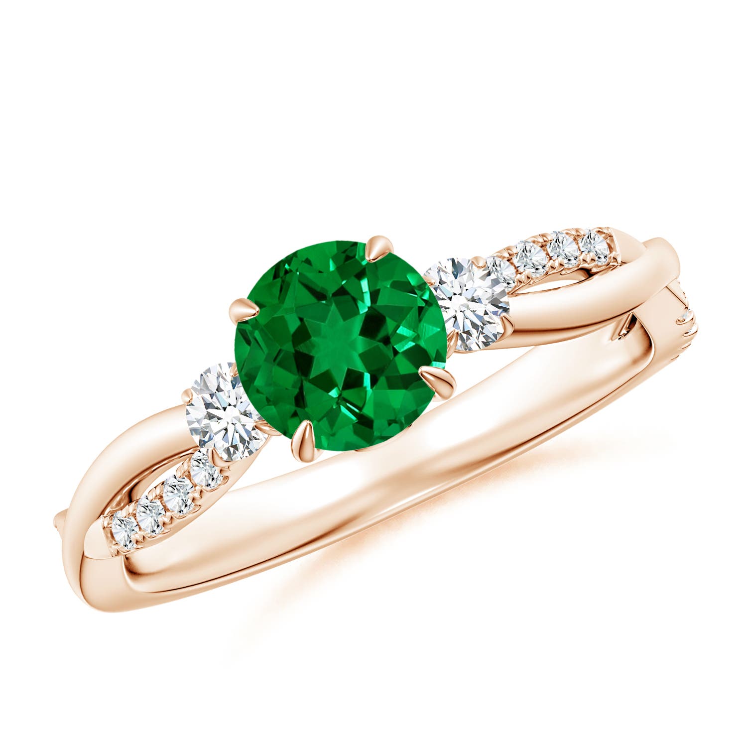6mm Labgrown Lab-Grown Three Stone Round Emerald & Diamond Engagement Ring in 18K Rose Gold