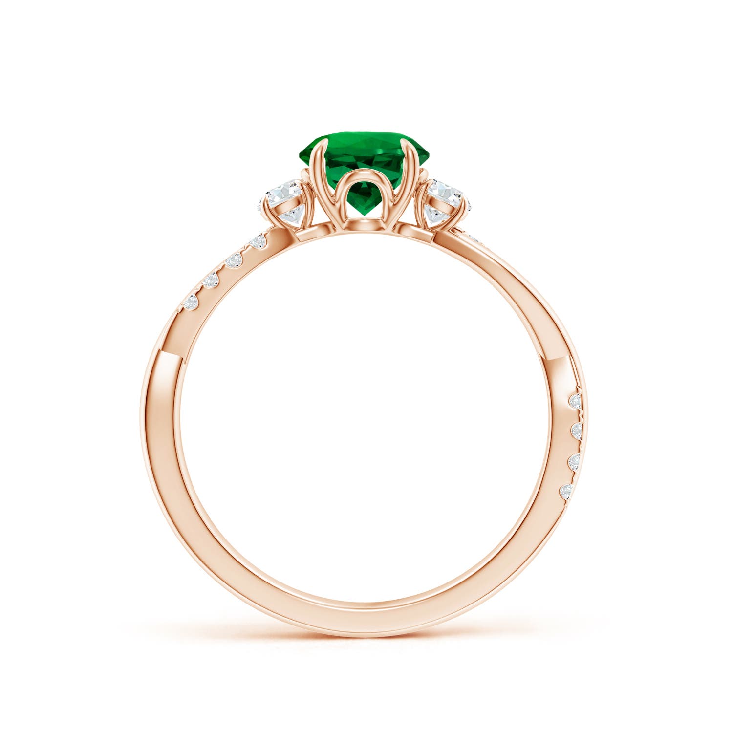6mm Labgrown Lab-Grown Three Stone Round Emerald & Diamond Engagement Ring in 18K Rose Gold