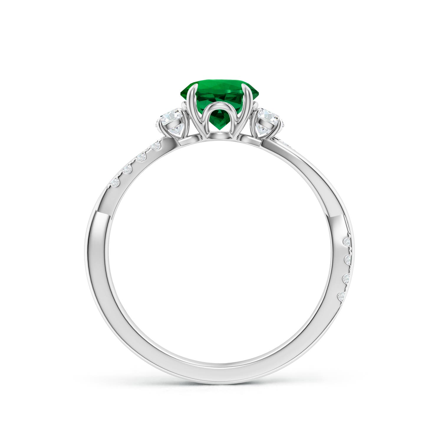 6mm Labgrown Lab-Grown Three Stone Round Emerald & Diamond Engagement Ring in 18K White Gold