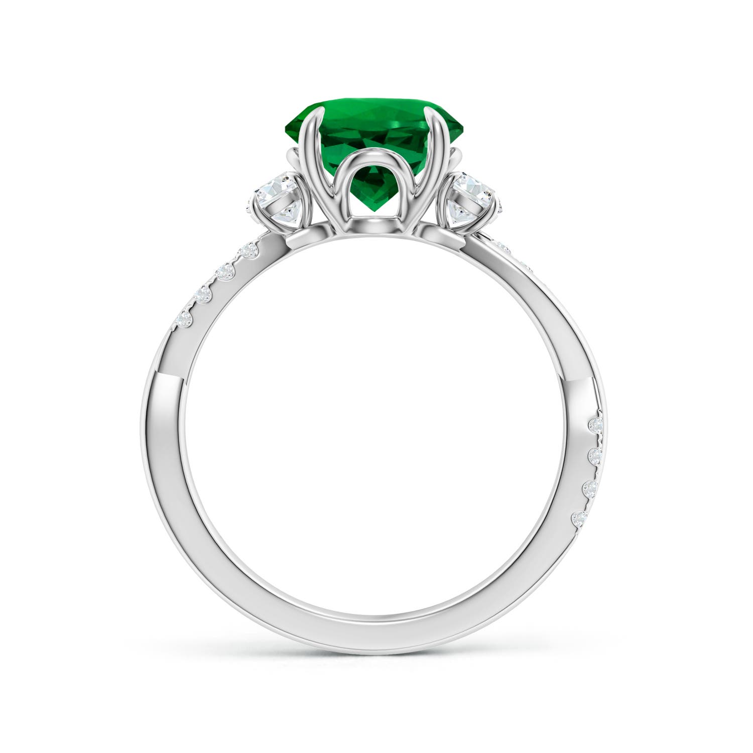 8mm Labgrown Lab-Grown Three Stone Round Emerald & Diamond Engagement Ring in White Gold - side 2