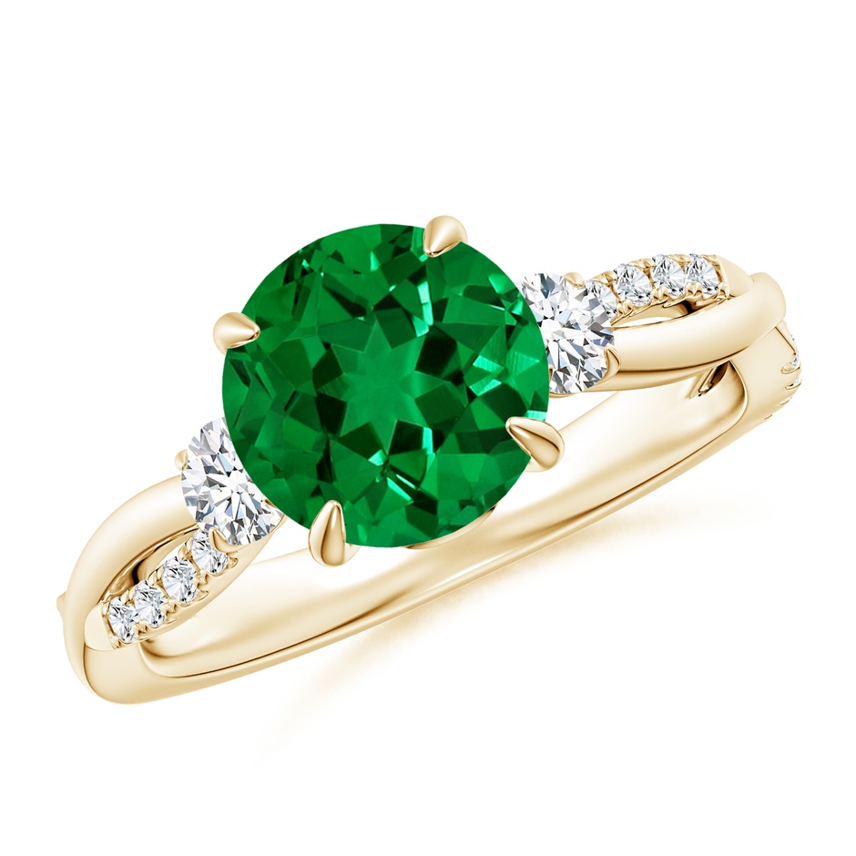 8mm Labgrown Lab-Grown Three Stone Round Emerald & Diamond Engagement Ring in Yellow Gold 