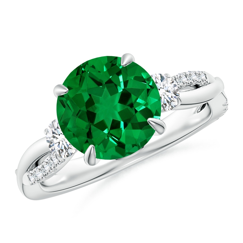 9mm Labgrown Lab-Grown Three Stone Round Emerald & Diamond Engagement Ring in White Gold 