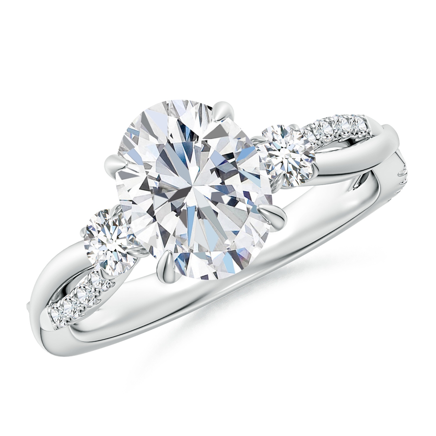 Lab-Grown Three Stone Oval & Round Diamond Engagement Ring