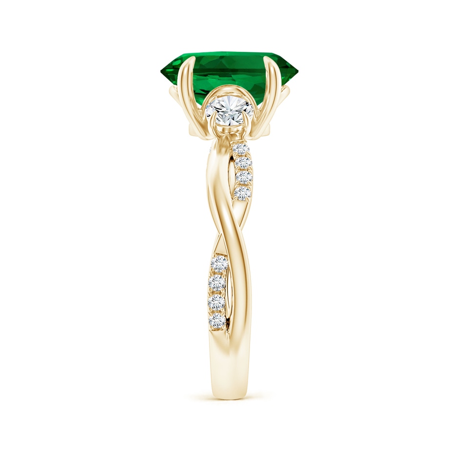 10x8mm Labgrown Lab-Grown Three Stone Oval Emerald & Round Diamond Engagement Ring in Yellow Gold side 299
