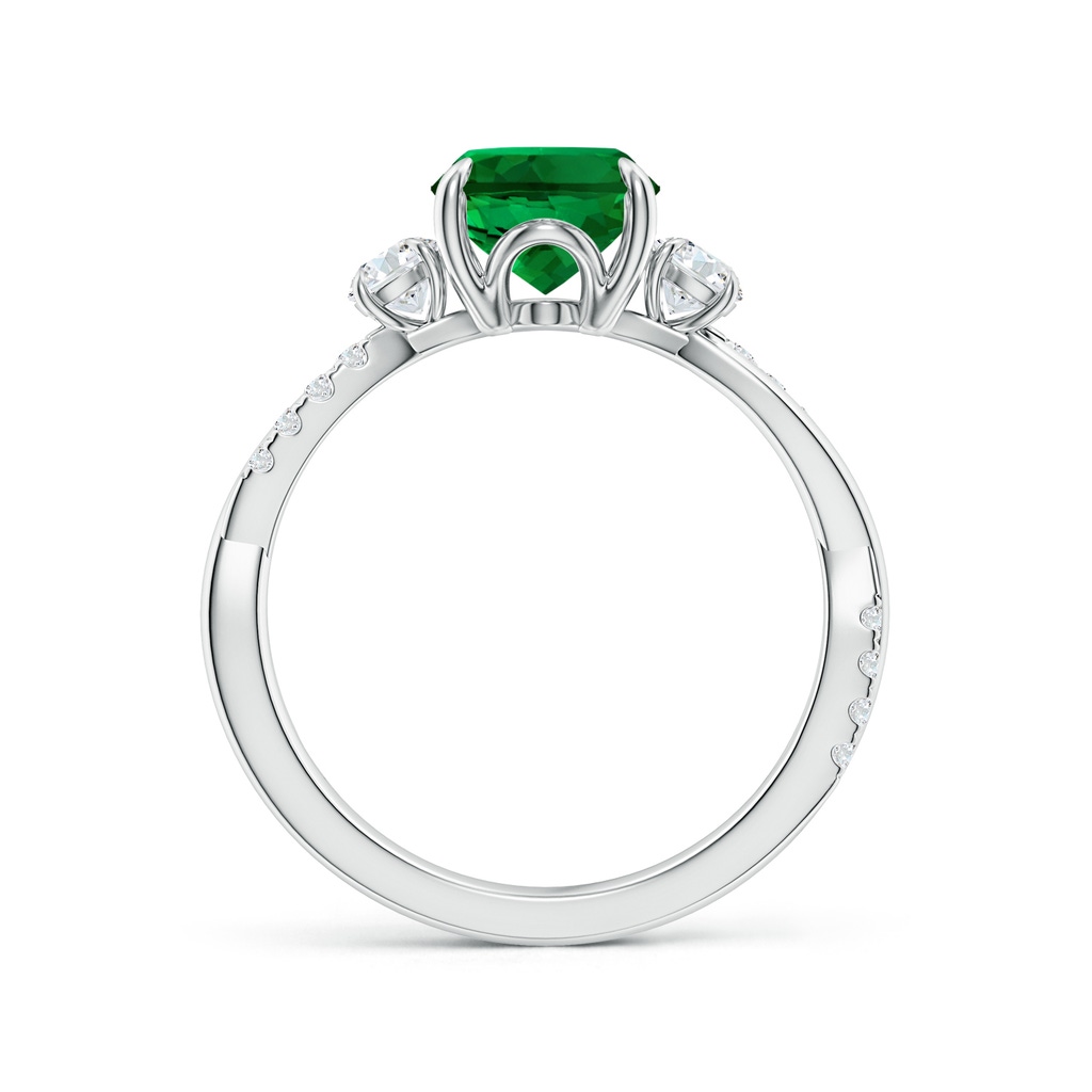 9x7mm Labgrown Lab-Grown Three Stone Oval Emerald & Round Diamond Engagement Ring in White Gold - side 199