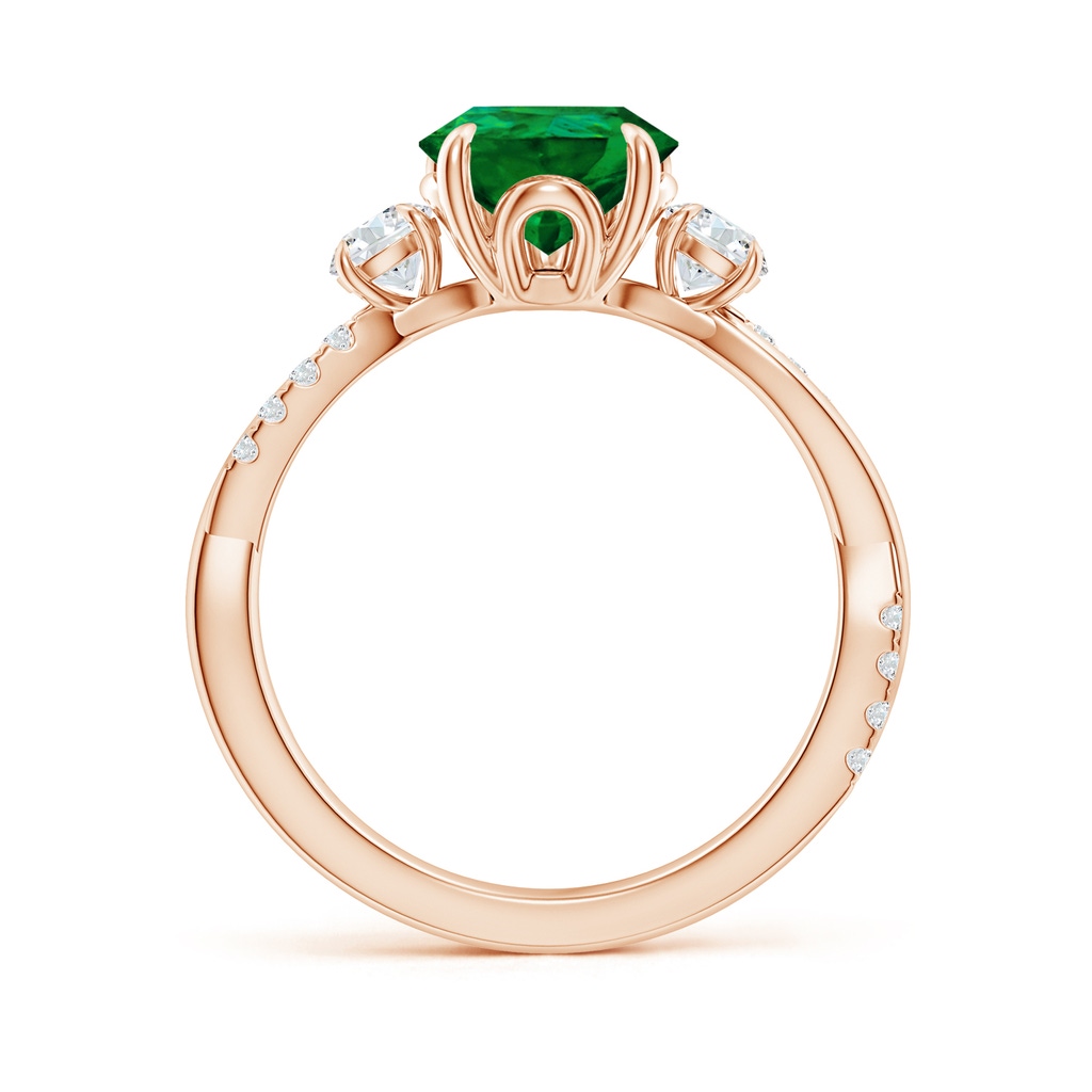 10x8mm Labgrown Lab-Grown Three Stone Pear Emerald & Round Diamond Engagement Ring in Rose Gold - side 199