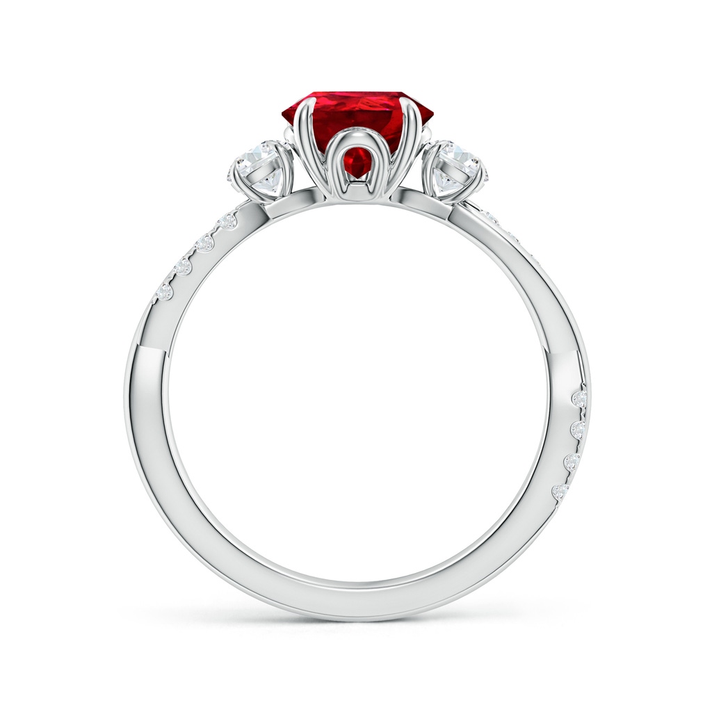 9x7mm Labgrown Lab-Grown Three Stone Pear Ruby & Round Diamond Engagement Ring in White Gold - side 199