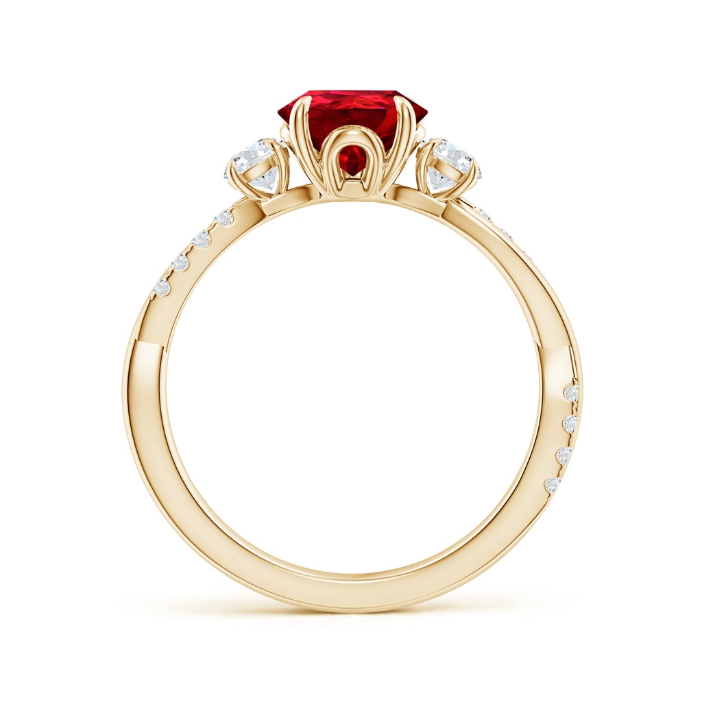 9x7mm Labgrown Lab-Grown Three Stone Pear Ruby & Round Diamond Engagement Ring in Yellow Gold - side 199