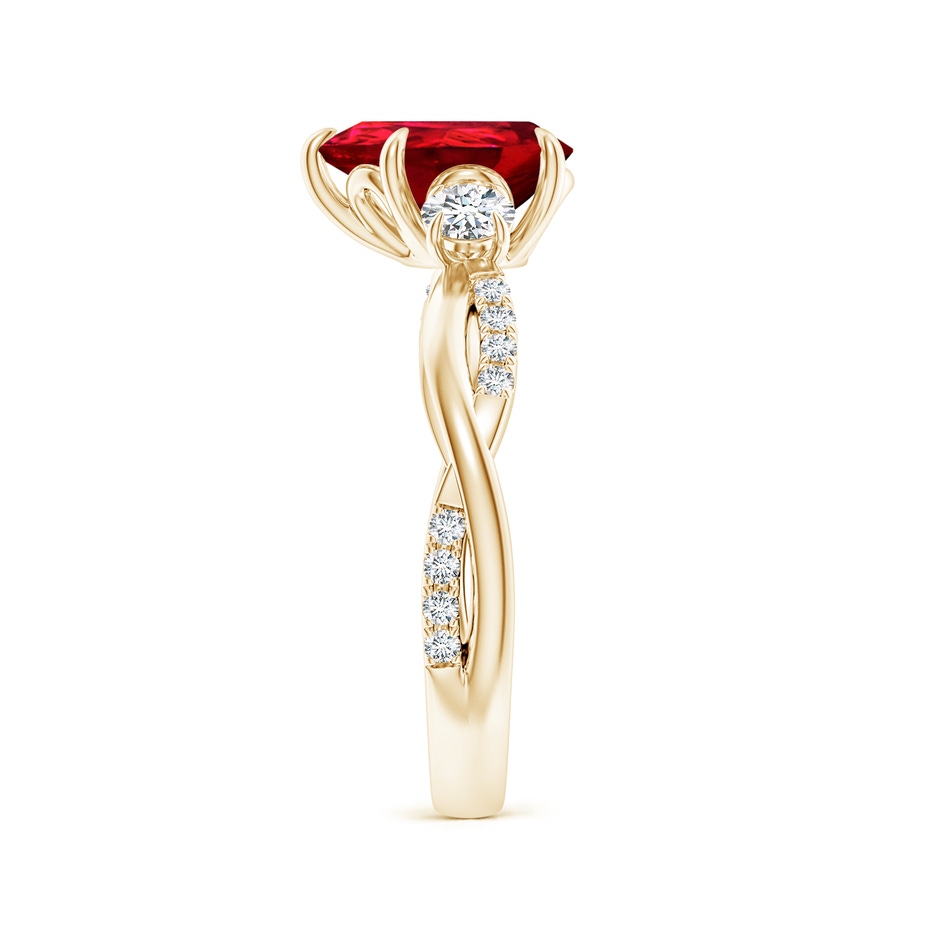 9x7mm Labgrown Lab-Grown Three Stone Pear Ruby & Round Diamond Engagement Ring in Yellow Gold side 299