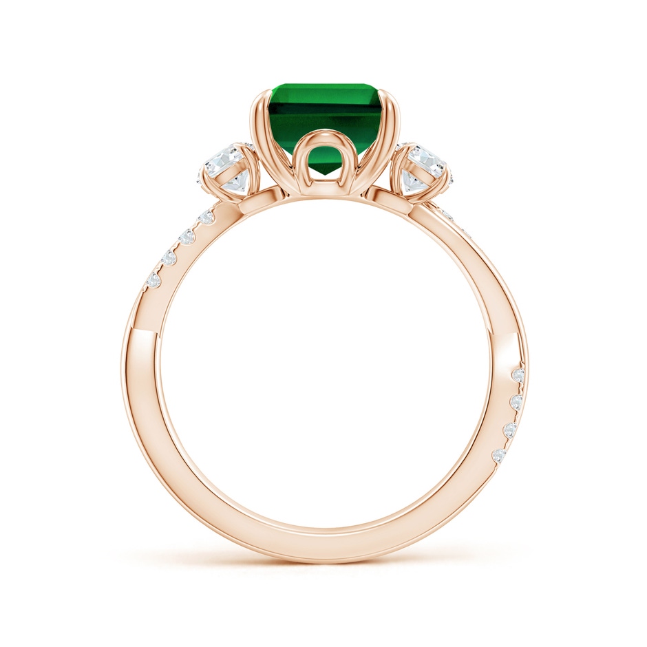 10x8mm Labgrown Lab-Grown Three Stone Emerald-Cut Emerald & Round Diamond Engagement Ring in 18K Rose Gold side 199