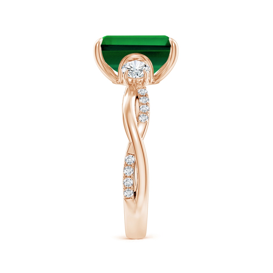 10x8mm Labgrown Lab-Grown Three Stone Emerald-Cut Emerald & Round Diamond Engagement Ring in 18K Rose Gold side 299