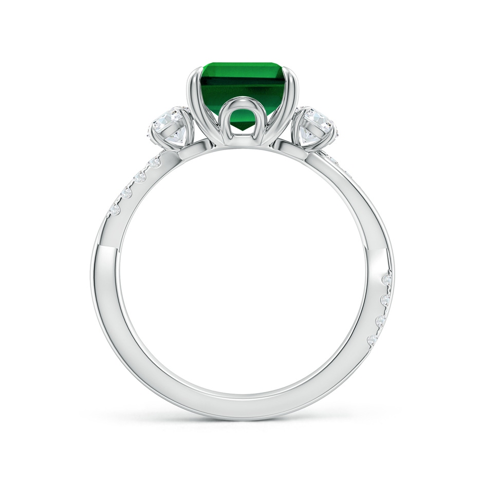 10x8mm Labgrown Lab-Grown Three Stone Emerald-Cut Emerald & Round Diamond Engagement Ring in 18K White Gold side 199