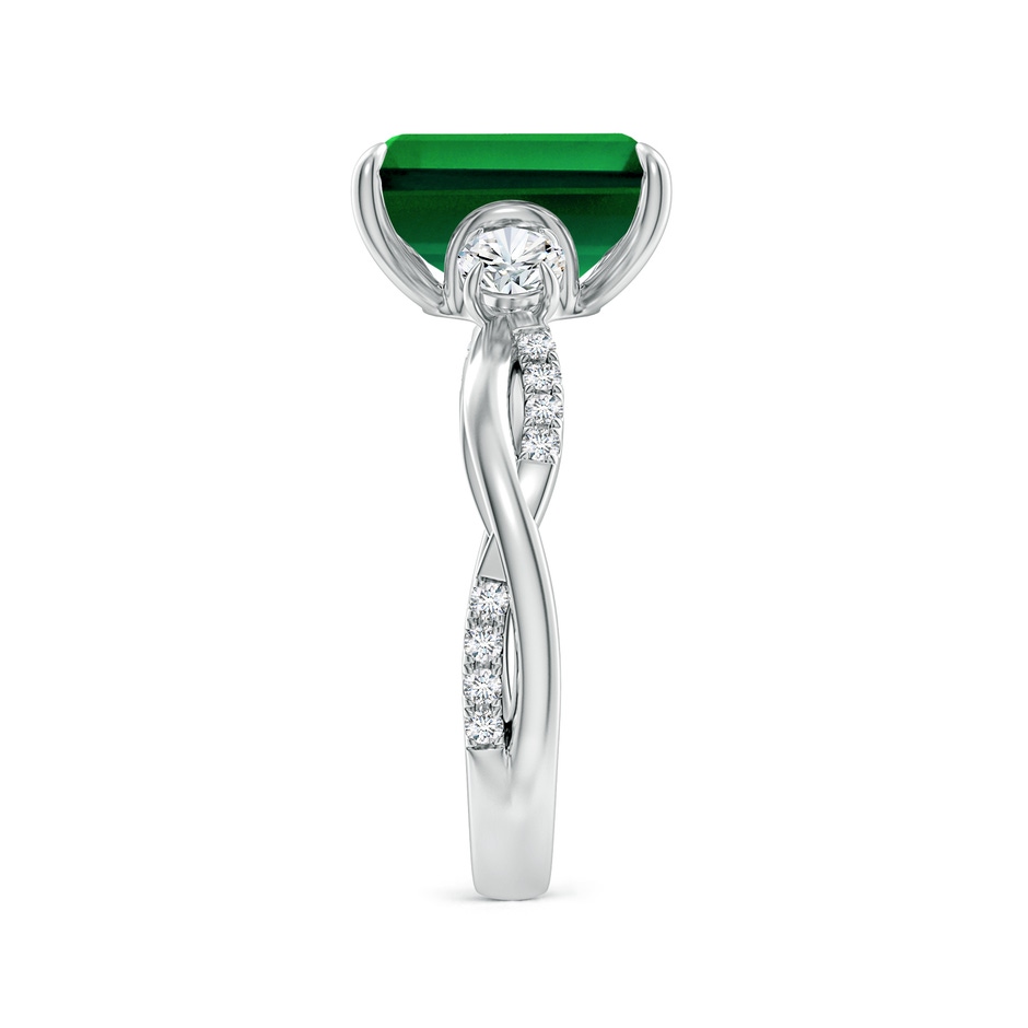 10x8mm Labgrown Lab-Grown Three Stone Emerald-Cut Emerald & Round Diamond Engagement Ring in 18K White Gold side 299