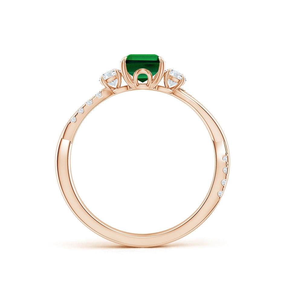 7x5mm Labgrown Lab-Grown Three Stone Emerald-Cut Emerald & Round Diamond Engagement Ring in Rose Gold side 199
