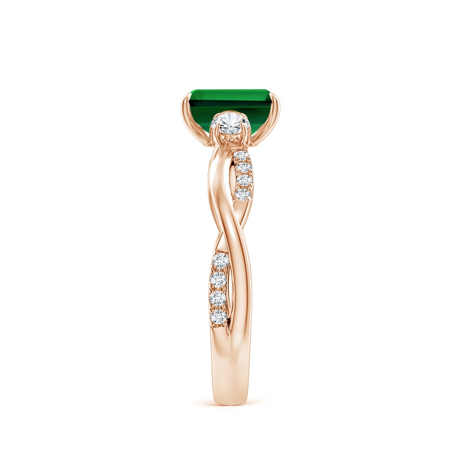 7x5mm Labgrown Lab-Grown Three Stone Emerald-Cut Emerald & Round Diamond Engagement Ring in Rose Gold side 299