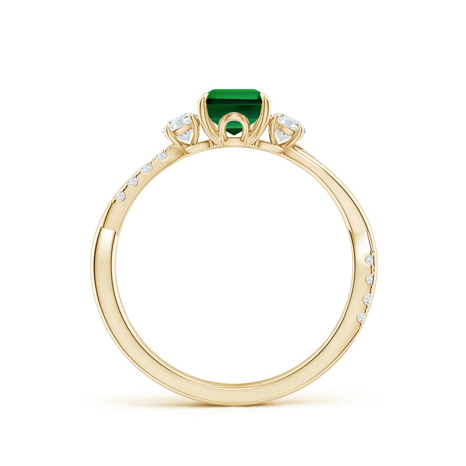 7x5mm Labgrown Lab-Grown Three Stone Emerald-Cut Emerald & Round Diamond Engagement Ring in Yellow Gold side 199