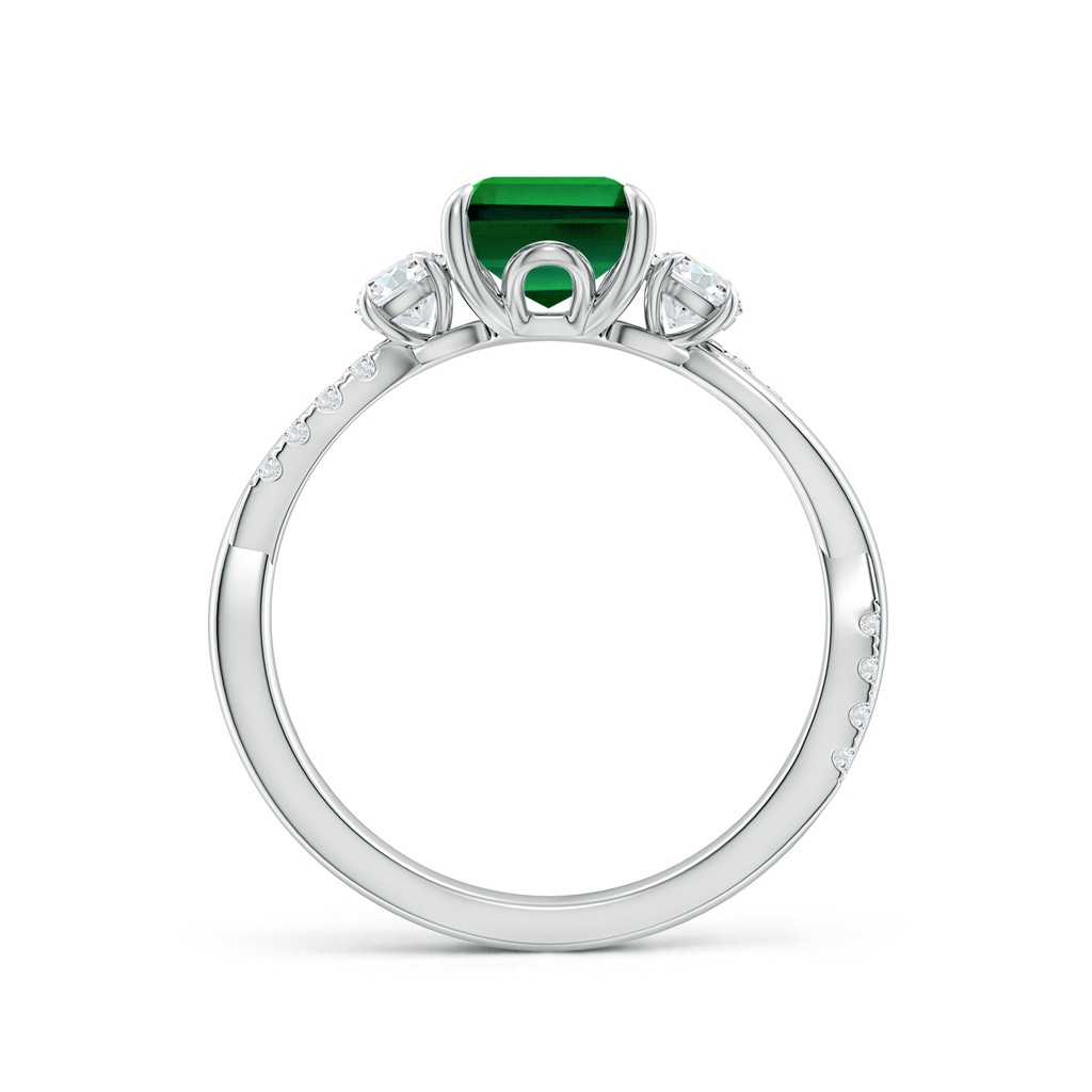 9x7mm Labgrown Lab-Grown Three Stone Emerald-Cut Emerald & Round Diamond Engagement Ring in White Gold - side 199