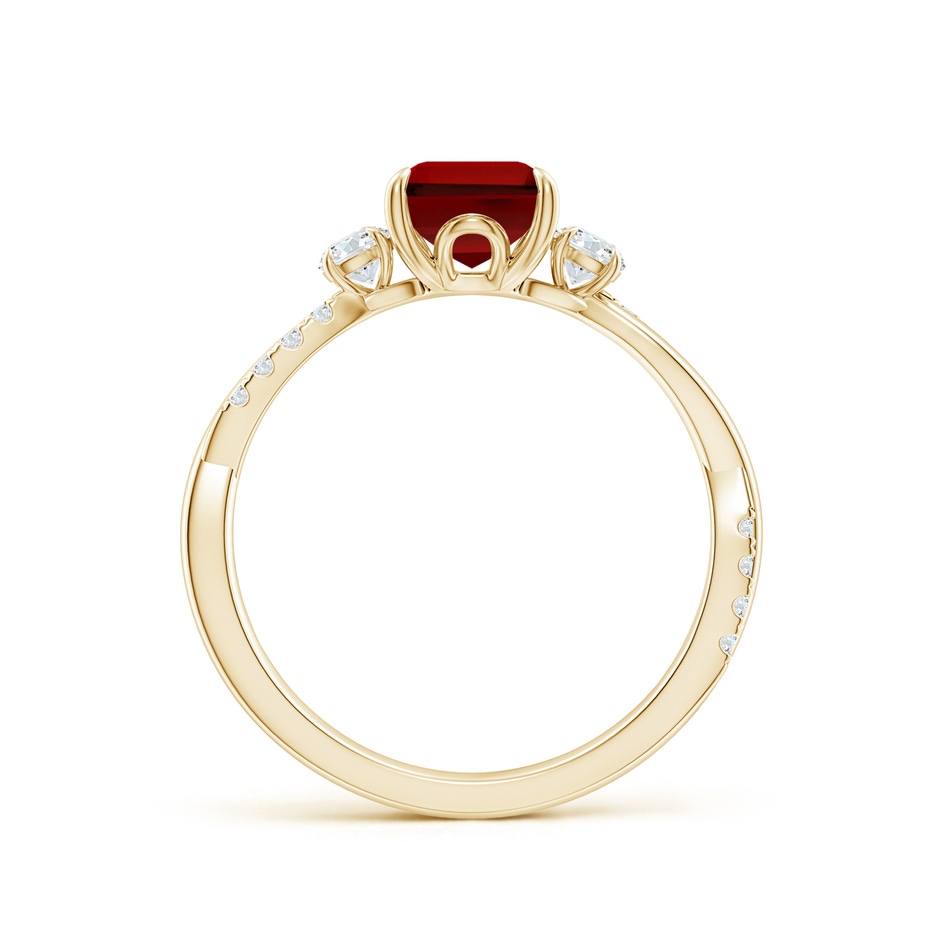 8x6mm Labgrown Lab-Grown Three Stone Emerald-Cut Ruby & Round Diamond Engagement Ring in Yellow Gold side 199