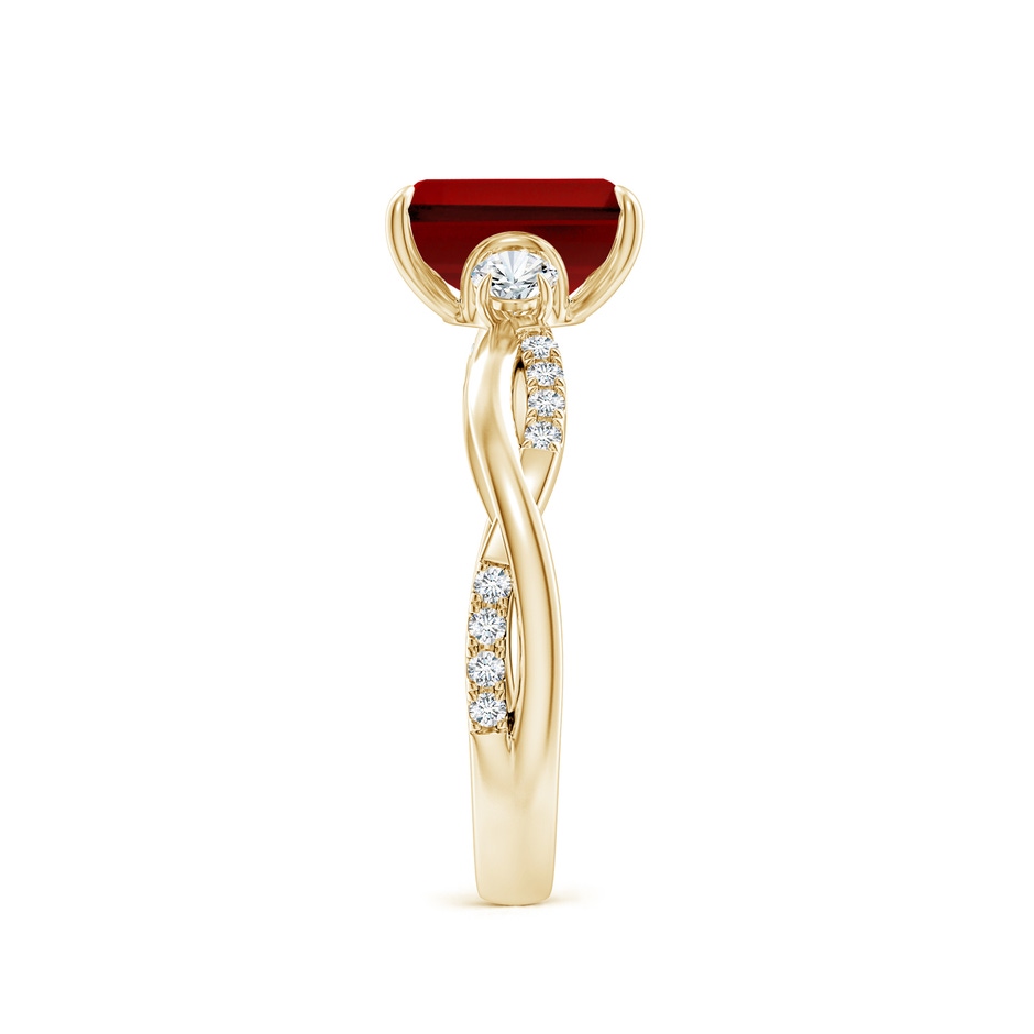 8x6mm Labgrown Lab-Grown Three Stone Emerald-Cut Ruby & Round Diamond Engagement Ring in Yellow Gold side 299