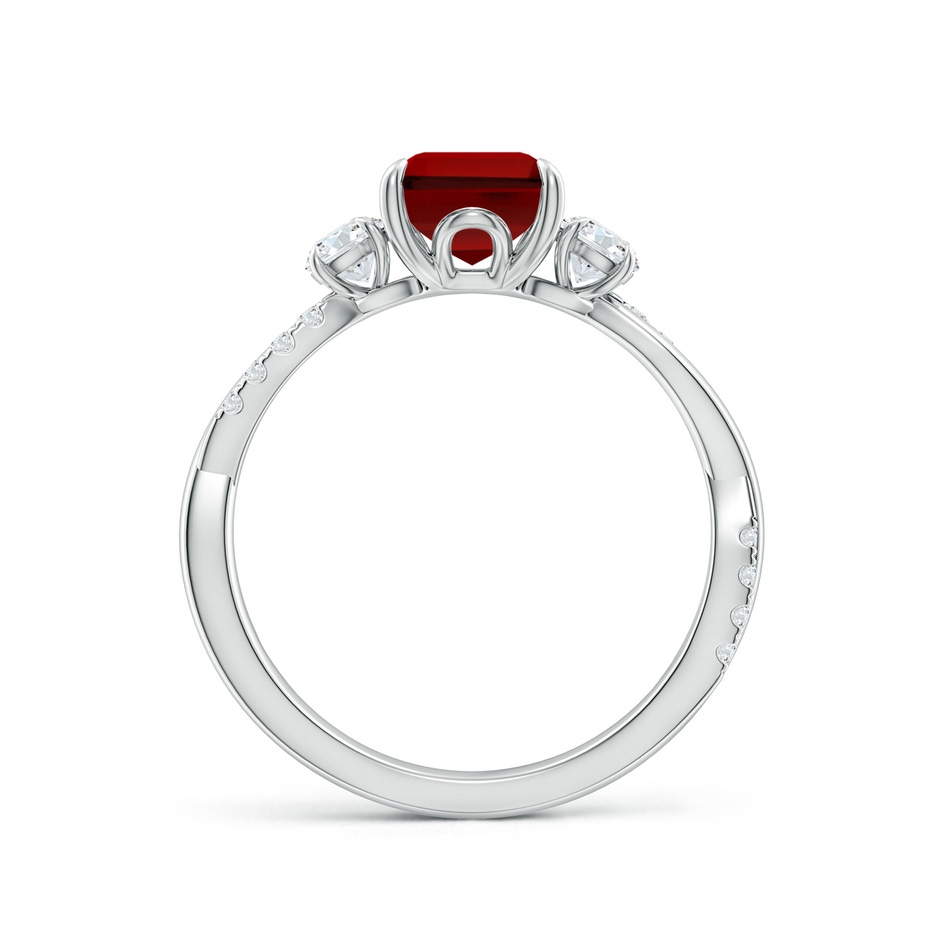 9x7mm Labgrown Lab-Grown Three Stone Emerald-Cut Ruby & Round Diamond Engagement Ring in White Gold side 199