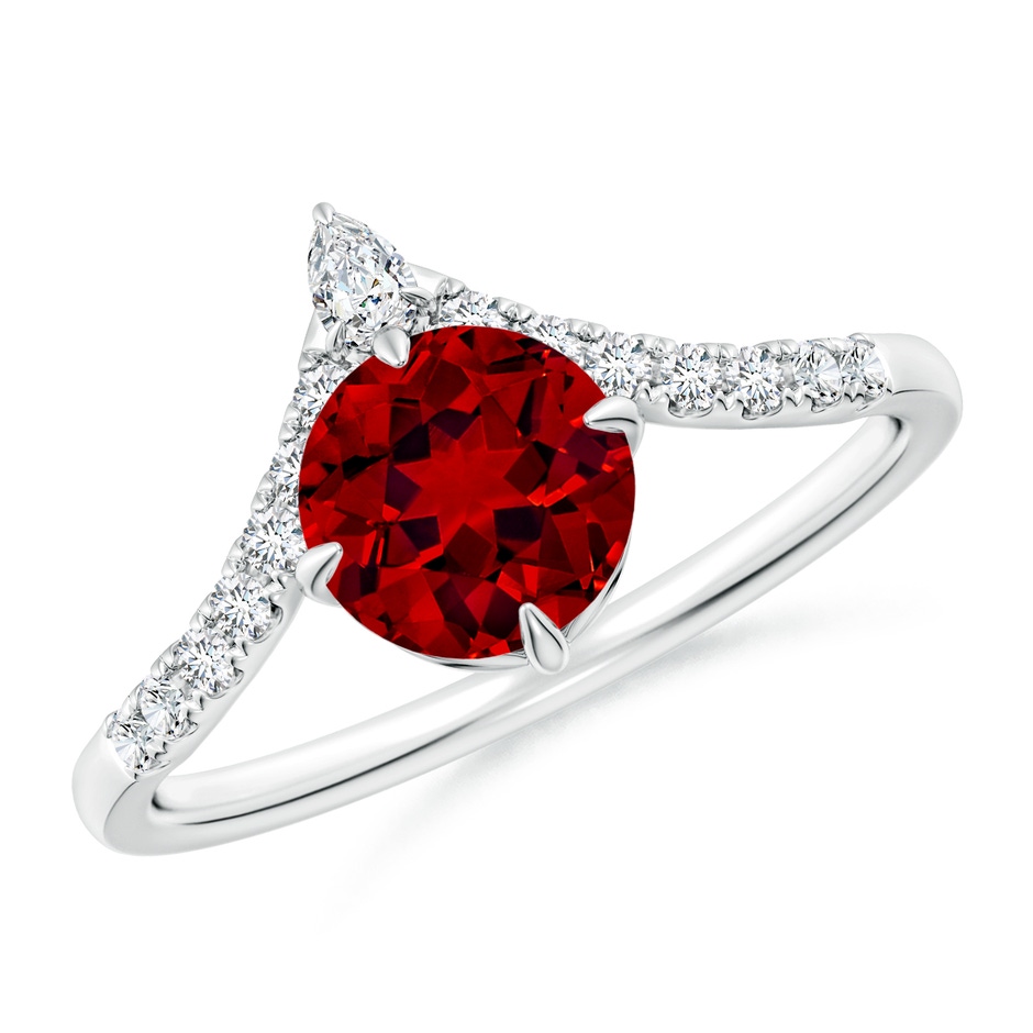 6.5mm Labgrown Lab-Grown Round Ruby and Diamond Chevron Engagement Ring in White Gold 