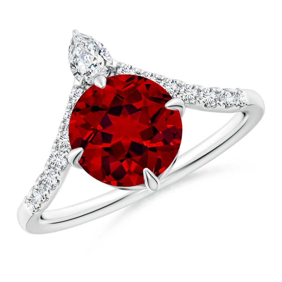 8mm Labgrown Lab-Grown Round Ruby and Diamond Chevron Engagement Ring in White Gold 