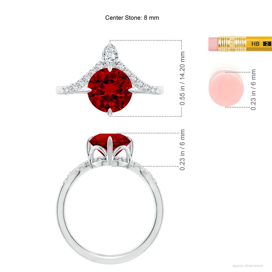 8mm Labgrown Lab-Grown Round Ruby and Diamond Chevron Engagement Ring in White Gold ruler